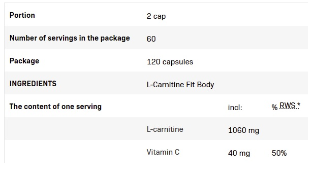 Allnutrition L-Carnitine Fit Body 120 capsules-factsheets