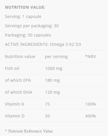Allnutrition Omega 3 K2 D3 30 capsules-factsheets