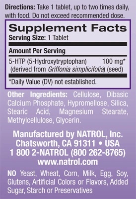 Natrol 5-HTP Time Release 100 mg / 45 tablets-factsheets