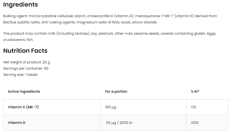 OstroVit Vitamin D3 2000 + K2-factsheets