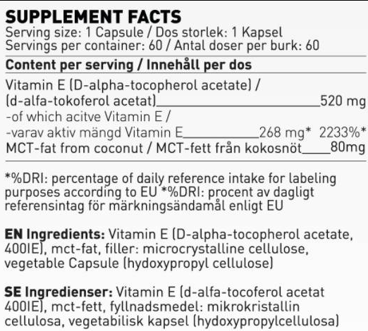 SWEDISH Supplements Vitamin E 400 IU | with MCT Oil-factsheets