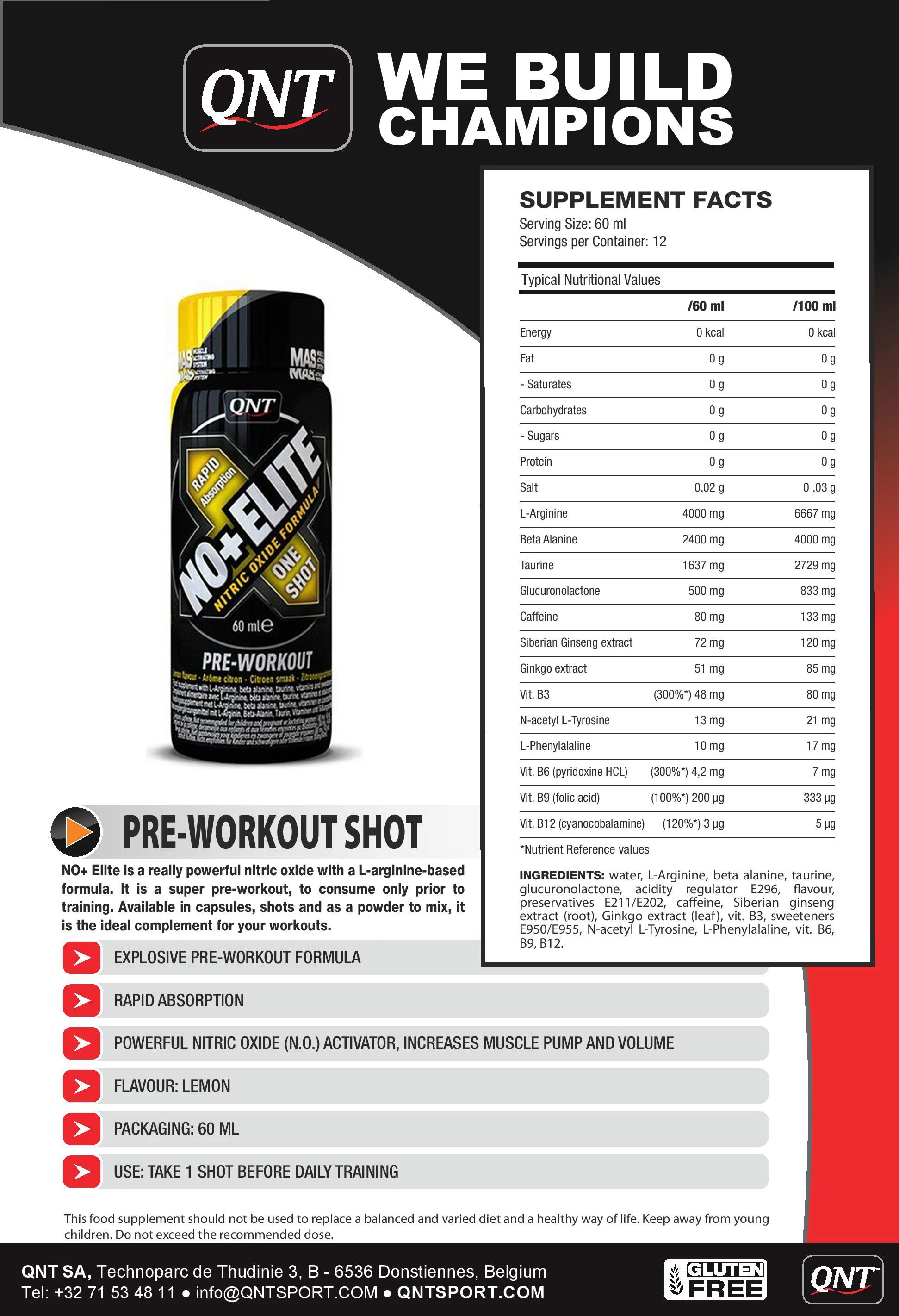 QNT Sport Nutrition No+ Elite shot 12x60 ml-factsheets