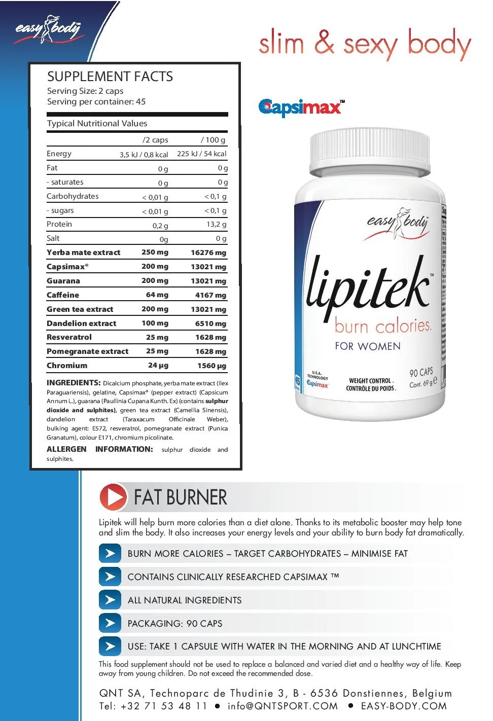 QNT Sport Nutrition Lipitek for Women-factsheets