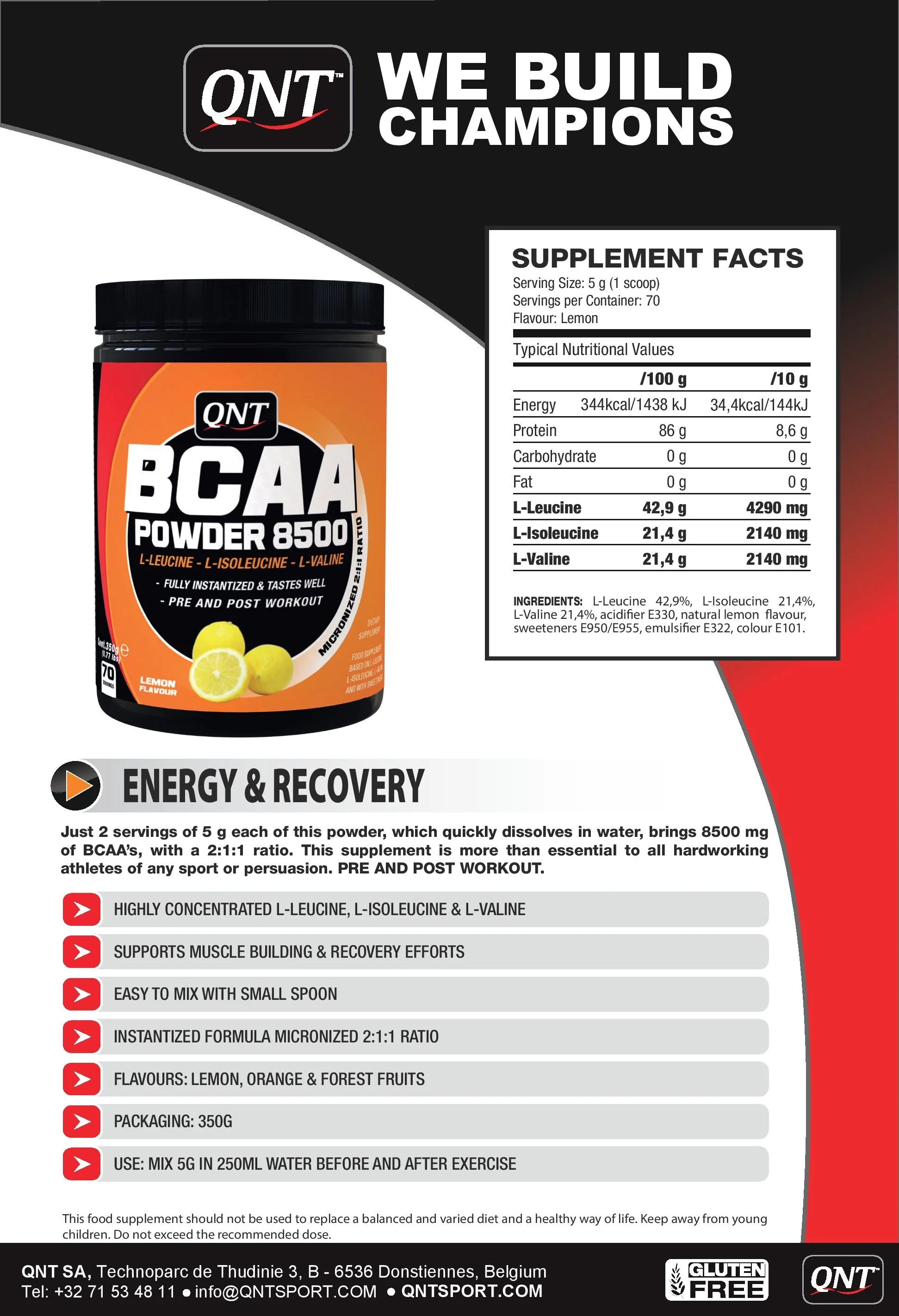 QNT Sport Nutrition BCAA powder-factsheets