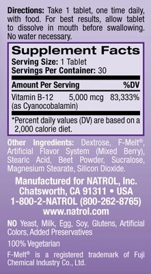 Natrol Vitamin B-12 5000 mg fast dissolving-factsheets