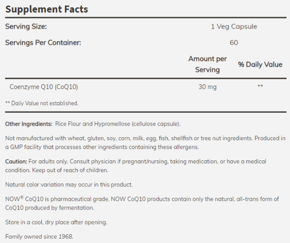 NOW CoQ10 30 mg-factsheets