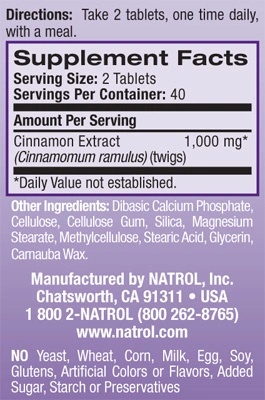 Natrol Cinnamon Extract 1000 mg-factsheets