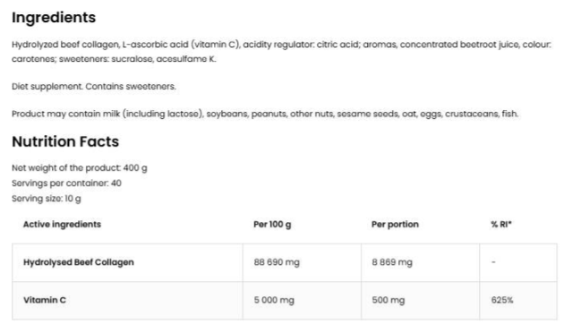 OstroVit Collagen + Vitamin C / Powder-factsheets