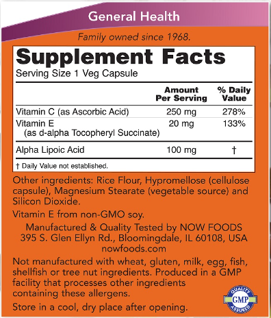 NOW Alpha Lipoic Acid 100mg-factsheets