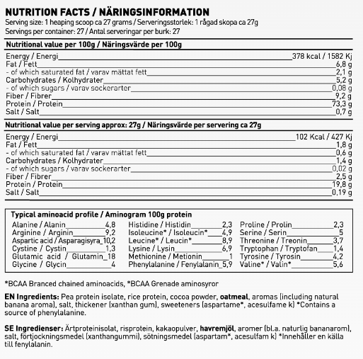 SWEDISH Supplements Vegan Protein Deluxe | from Pea, Rice and Oats-factsheets