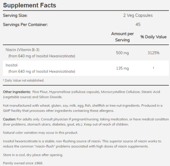 NOW Flush-Free Niacin 250 mg [Vitamin B3]-factsheets