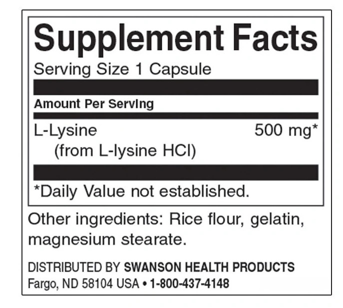 Swanson L-lysine 100 capsules-factsheets