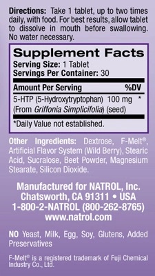 Natrol 5-HTP Fast Dissolve 100 mg / 30 tablets-factsheets