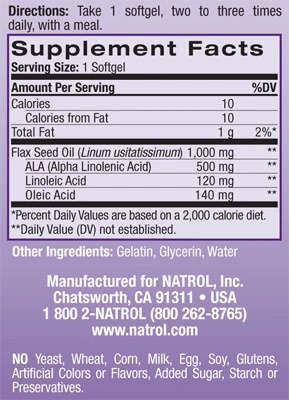 Natrol Flaxseed Oil 1000 mg / 90 gel Caps-factsheets
