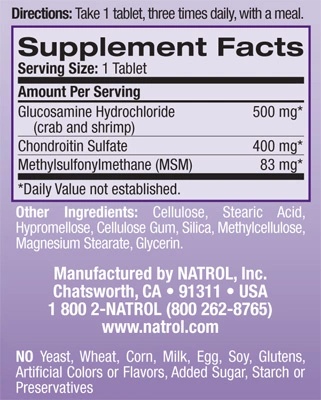 Natrol Glucosamine Chondroitin MSM 90 tablets-factsheets