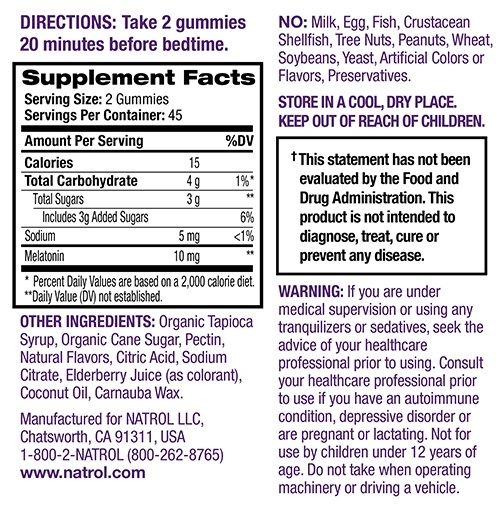 Natrol Melatonin Gummies 10 mg / chewable tablets-factsheets