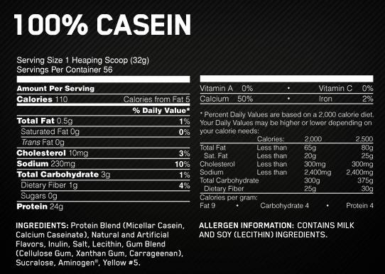 Optimum Nutrition 100% Casein-factsheets