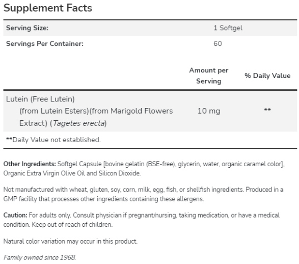 NOW Lutein 10mg-factsheets