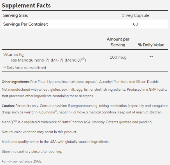 NOW MK-7 Vitamin K-2 - 100 mcg-factsheets