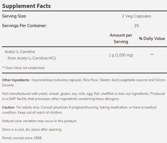 NOW Acetyl L-Carnitine 500mg-factsheets