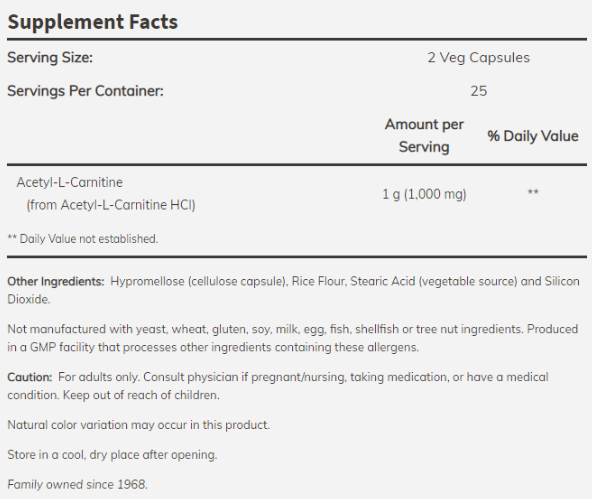 NOW Acetyl L-Carnitine 500mg-factsheets