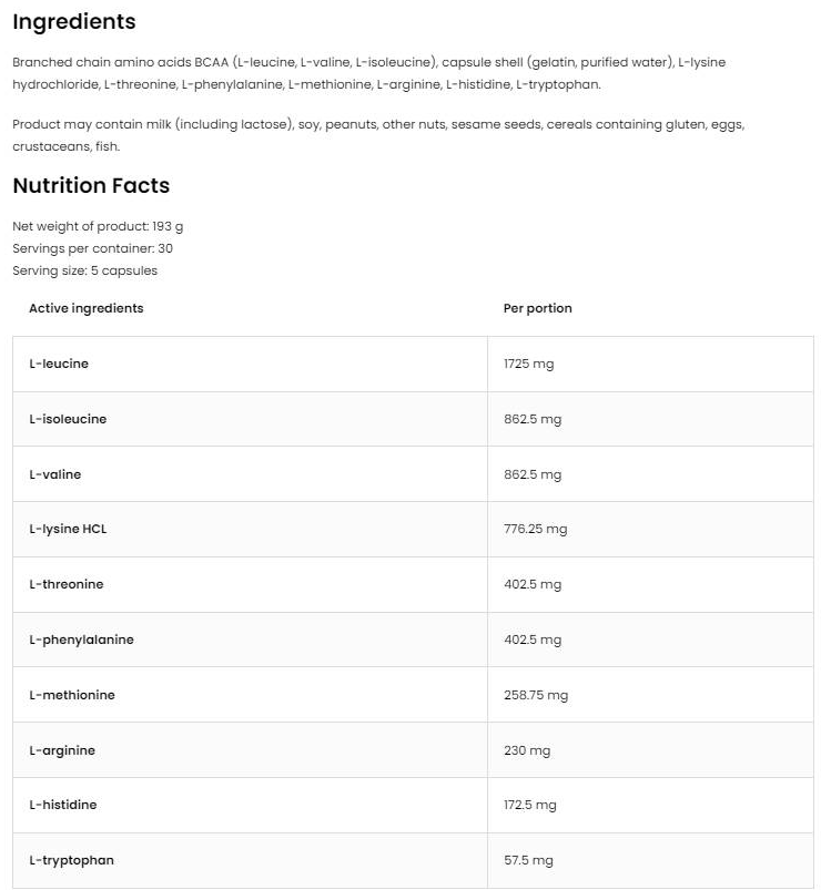 OstroVit EAA 5750 Essential Amino Acids-factsheets