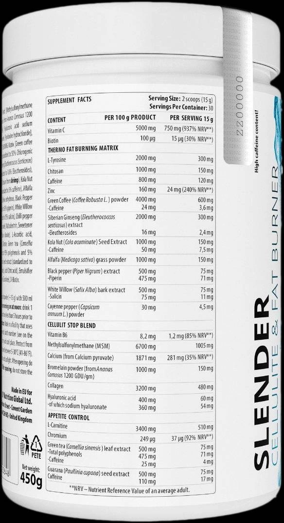 Dorian Yates Nutrition Slender / Cellulite & Fat Burner / Ultimate Matrix-factsheets