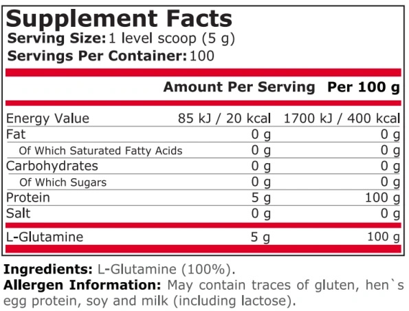Pure Nutrition 100% Pure Glutamine 500 g-factsheets