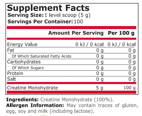 Pure Nutrition 100% Pure Creatine 500g-factsheets