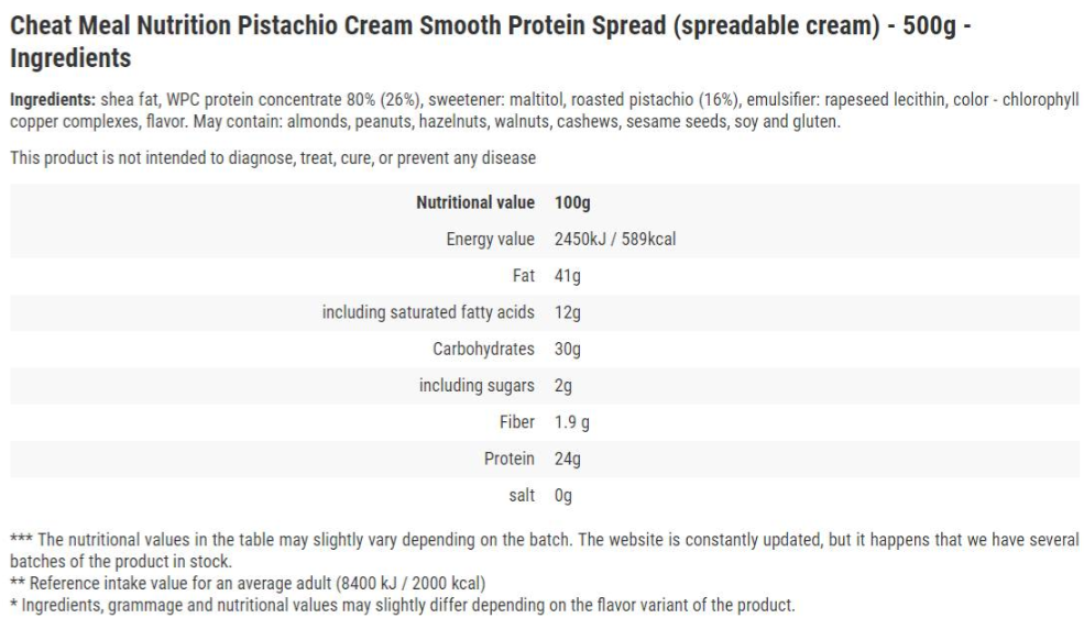 Cheat Meal Protein Spread Pistachio-factsheets