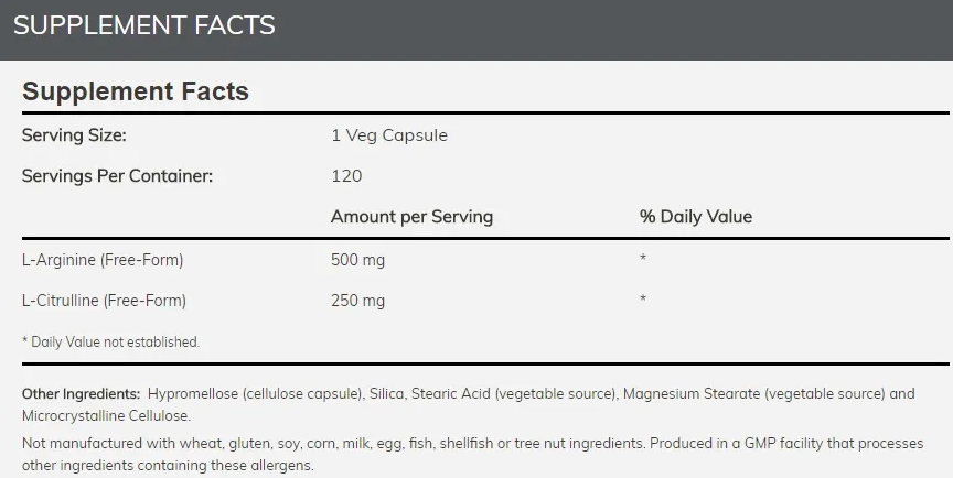 NOW Arginine 500 mg and citrulline 250 mg-factsheets