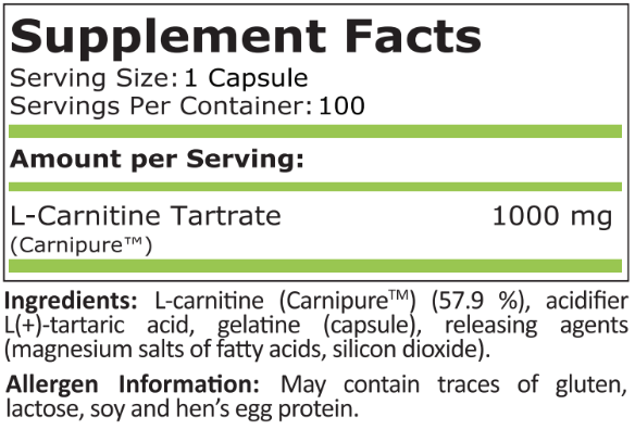 Pure Nutrition L-Carnitine 1000 / 100 capsules-factsheets