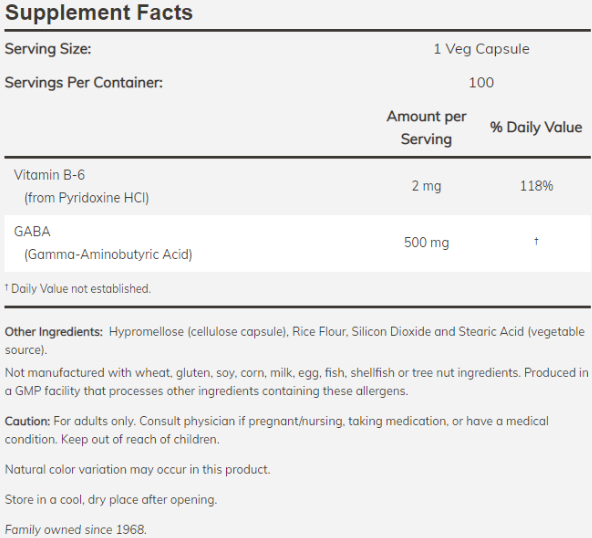 NOW GABA 500 mg + B6-factsheets