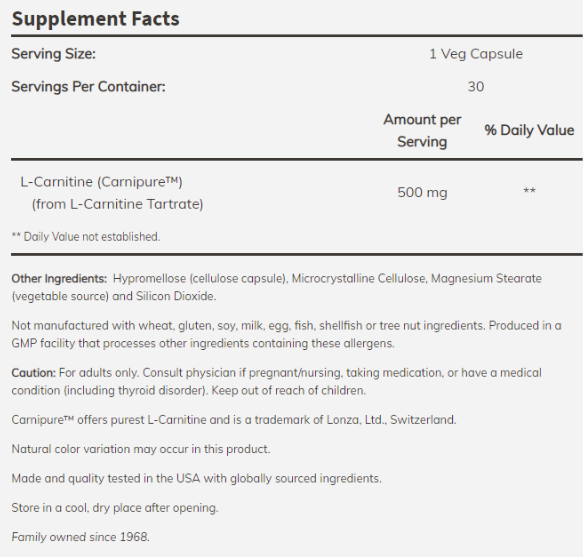 NOW L-Carnitine 500 mg-factsheets