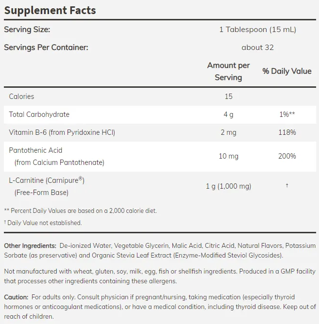 NOW L-Carnitine Liquid 1000 mg 465 ml-factsheets