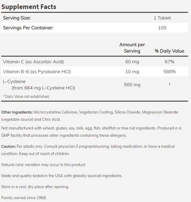 NOW L-Cysteine 500 mg-factsheets