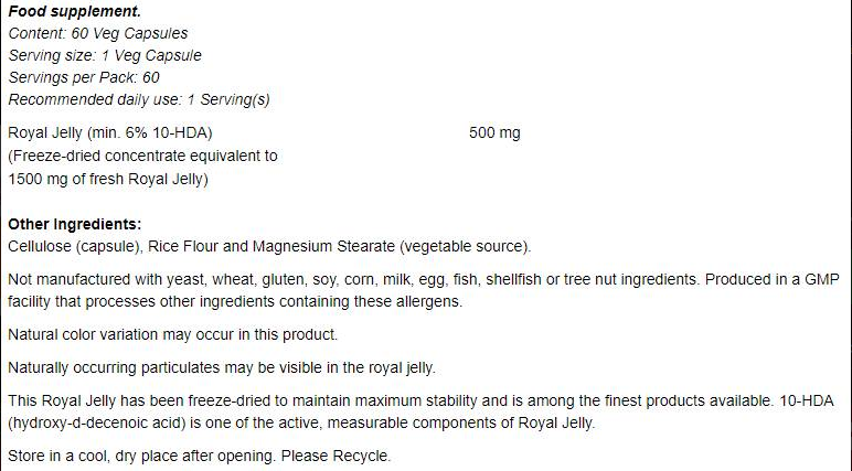 NOW Royal Jelly 1500 mg-factsheets