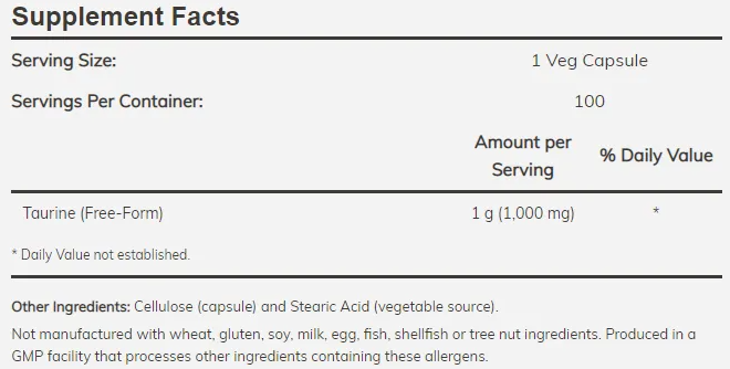 NOW Taurine 1000 mg / 250 capsules-factsheets