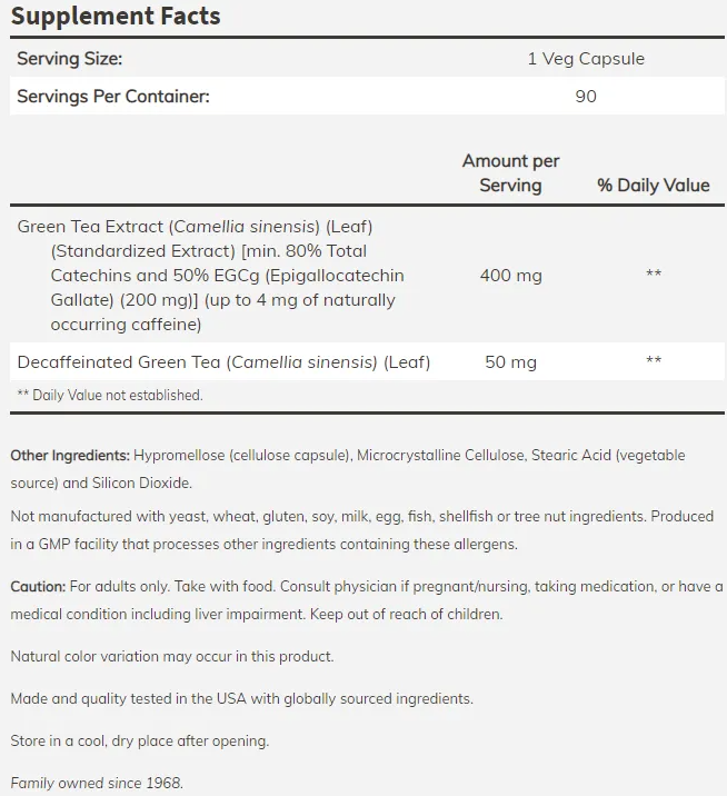 NOW EGCG (GREEN TEA EXTRACT) 400 mg-factsheets