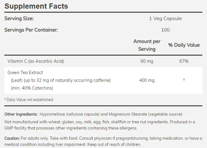 NOW Green Tea Extract 400mg-factsheets