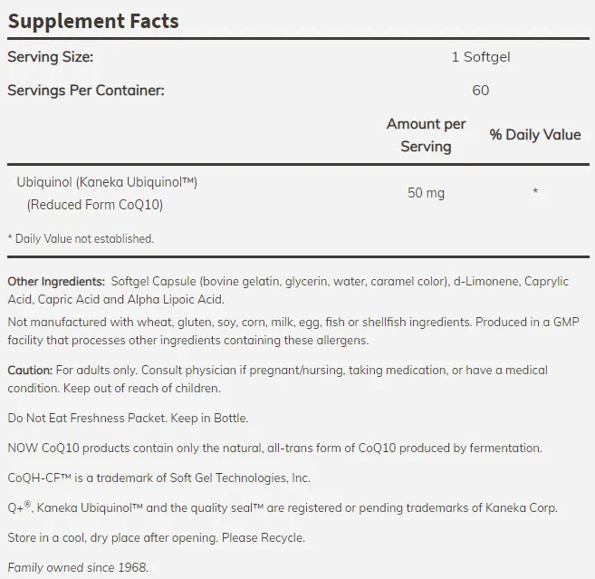 NOW Ubiquinol COQH-CF - 60 softgels-factsheets