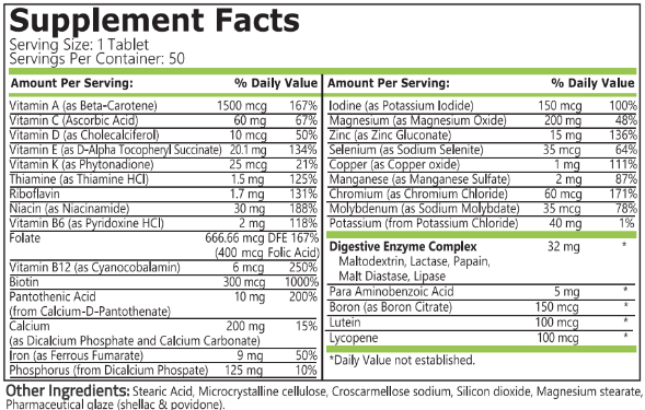 Pure Nutrition Daily Vitamins 100 tabs-factsheets