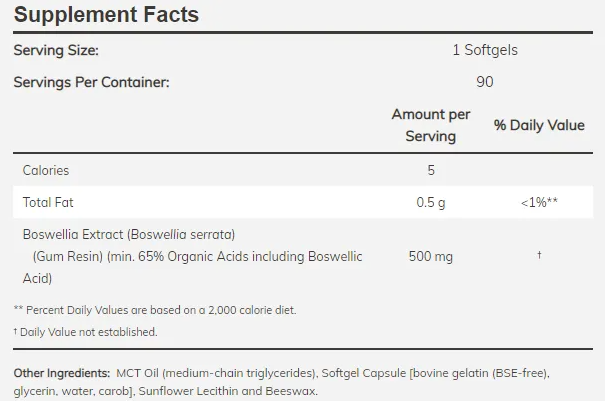 NOW Boswellia Extract 500mg 90 softgels-factsheets