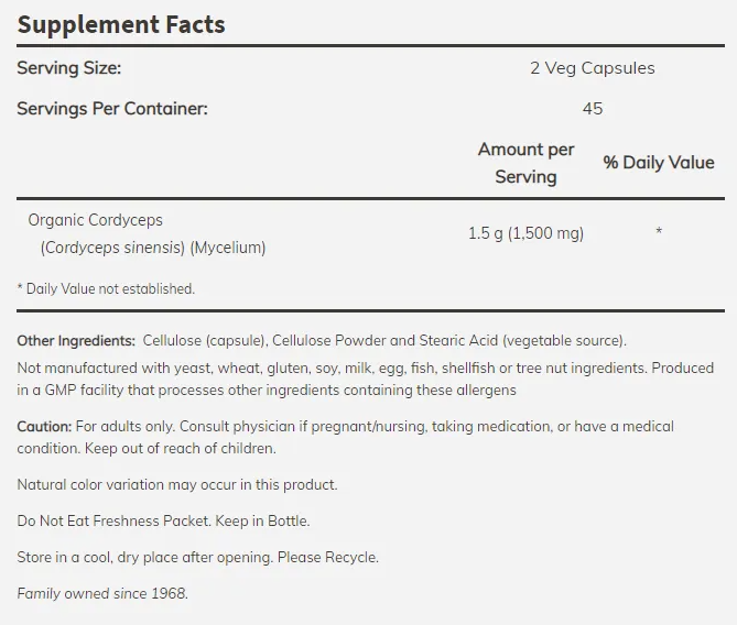 NOW Cordyceps 750 mg-factsheets