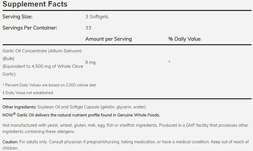 NOW Garlic Oil 1500 mg-factsheets
