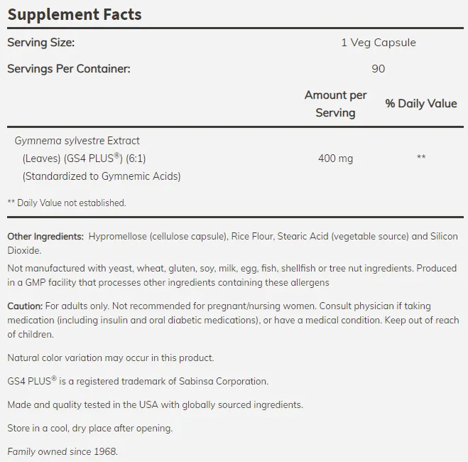 NOW Gymnema Sylvestre 400 mg-factsheets
