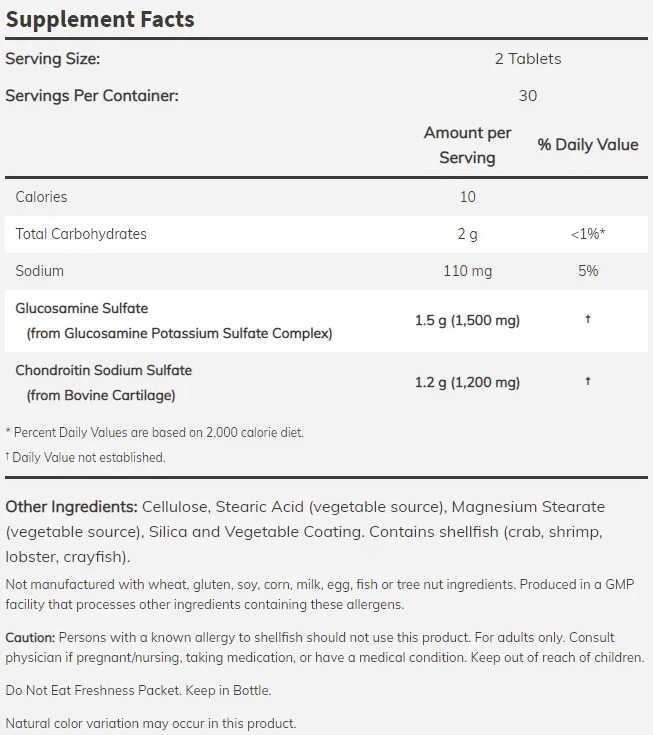 NOW Glucosamine & Chondroitin Sulfate Extra Strength 60 Tabs-factsheets