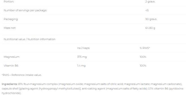 6PAK Nutrition Magnesium + Vitamin B6-factsheets