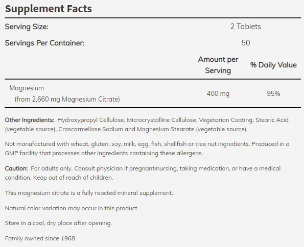 NOW Magnesium Citrate 200mg-factsheets