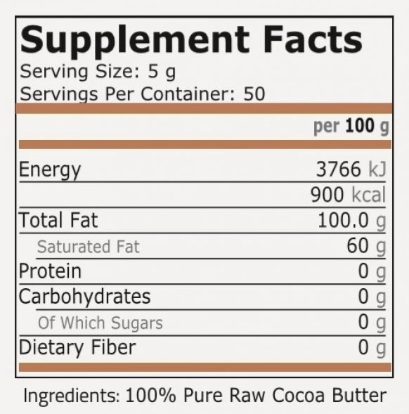 Pure Nutrition COCOA BUTTER 250g-factsheets